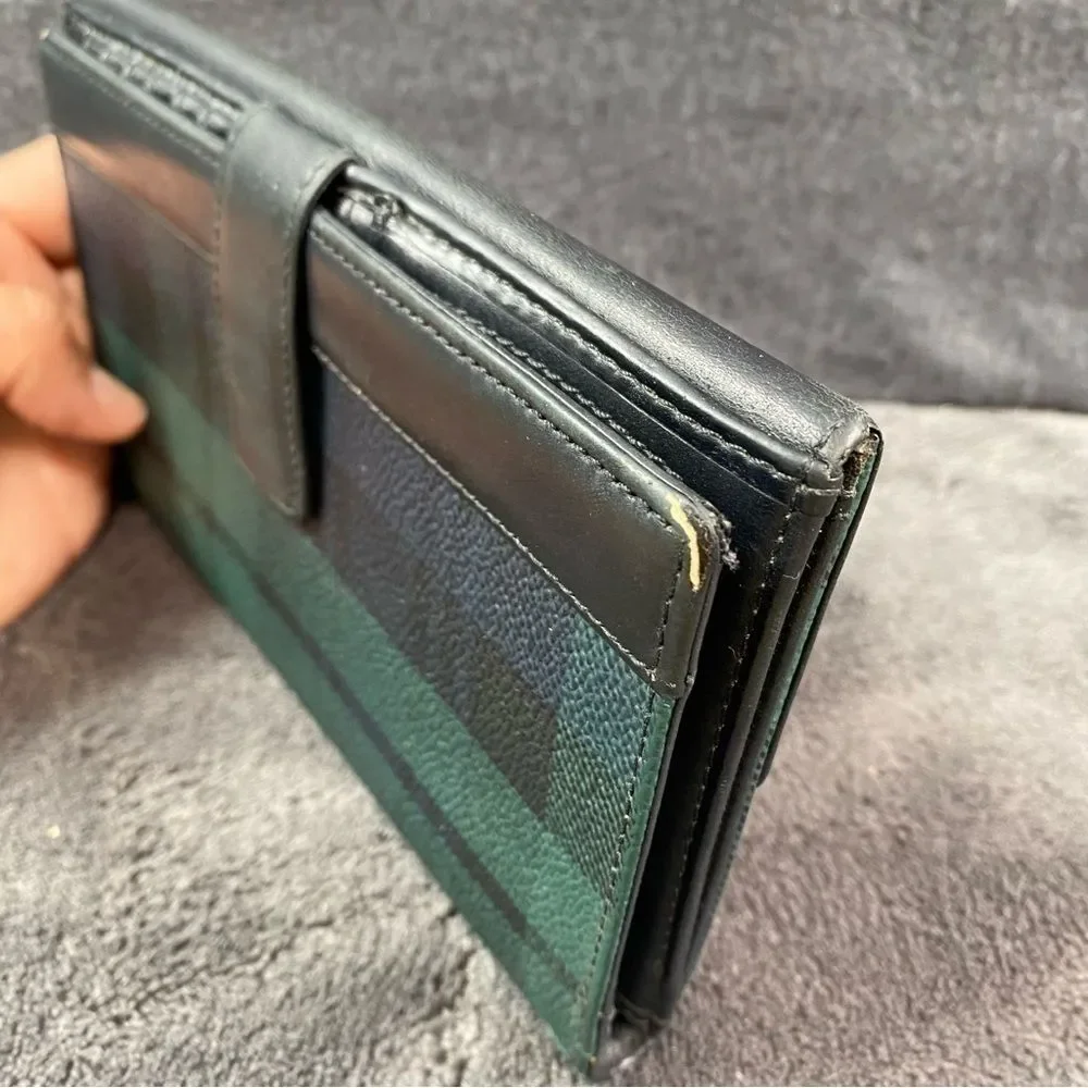 Ralph Lauren Bifold Wallet checkbook ID Card Credit Card Logo Navy Green Leather